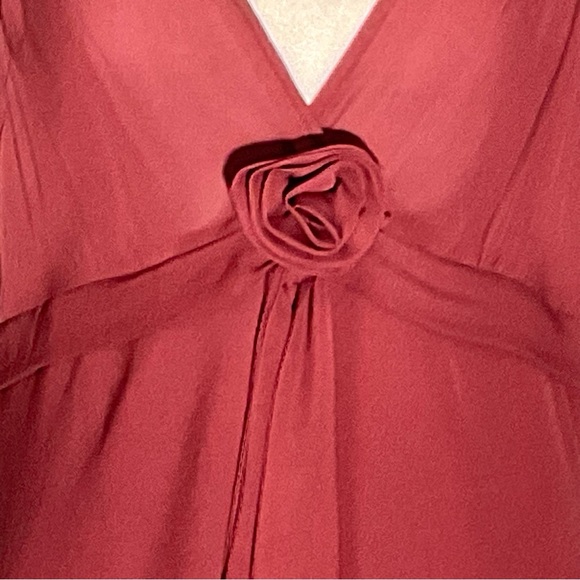Yves Cosette Depeche Mode Sz 12, Tiered Sheer Lined Burgundy Dress, Rosette - Picture 14 of 16